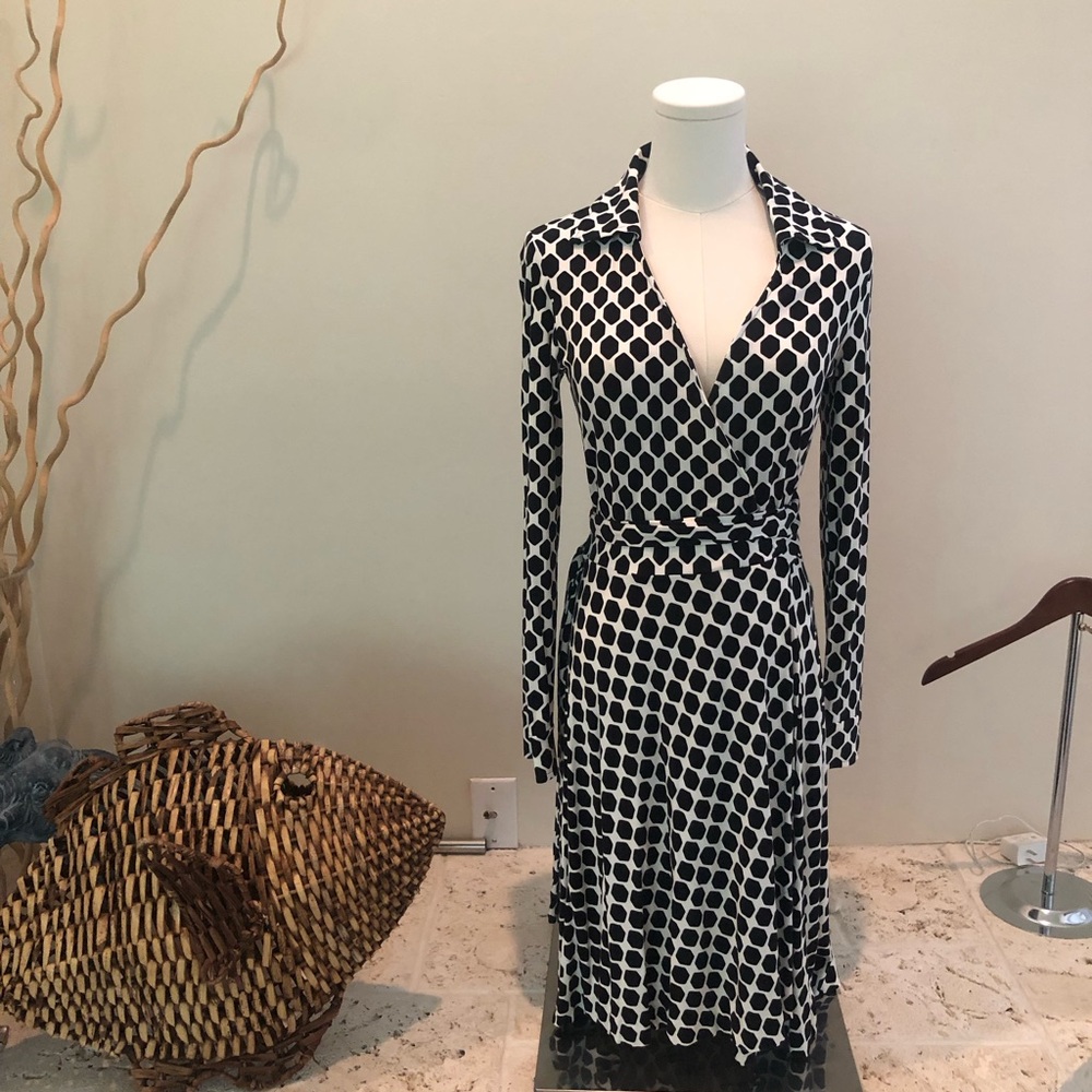 Elegant Black and White Polka Dot Dress